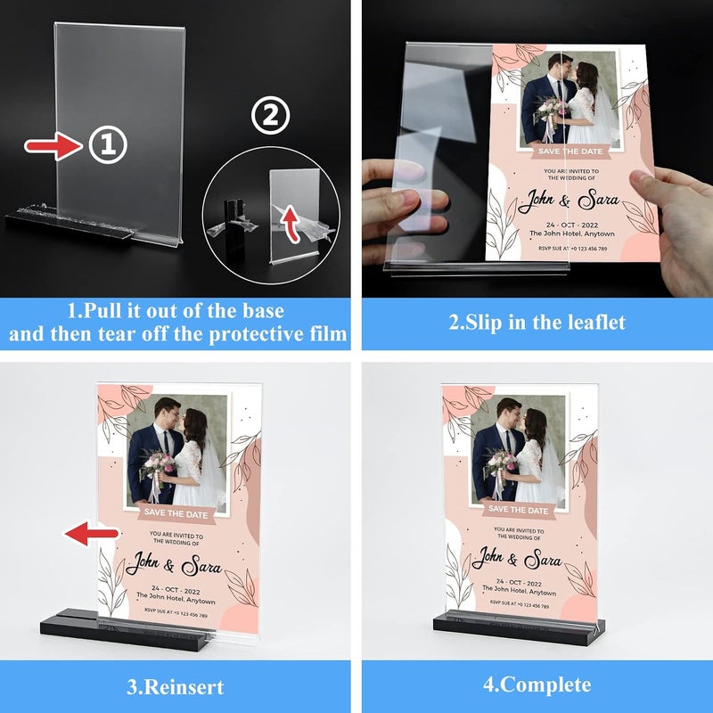 Arrobust Acrylic Sign Holder 5x7, 6-Pack Plastic Clear Vertical Double-Sided Menu Display Stand with Double-Sided Display, Perfect for Restaurants, Offices, Exhibits - Image 4